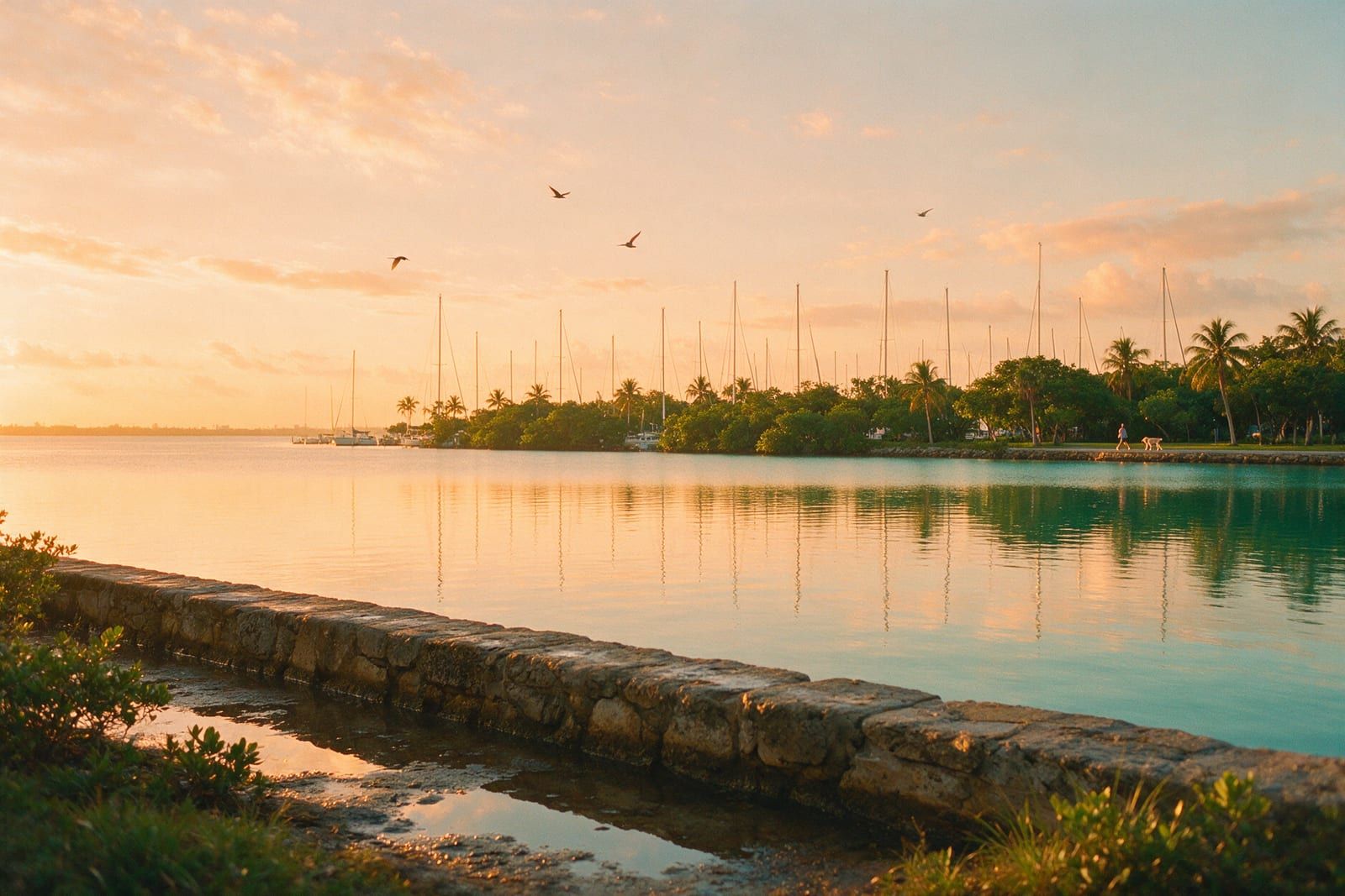Calm Biscayne Bay at sunrise